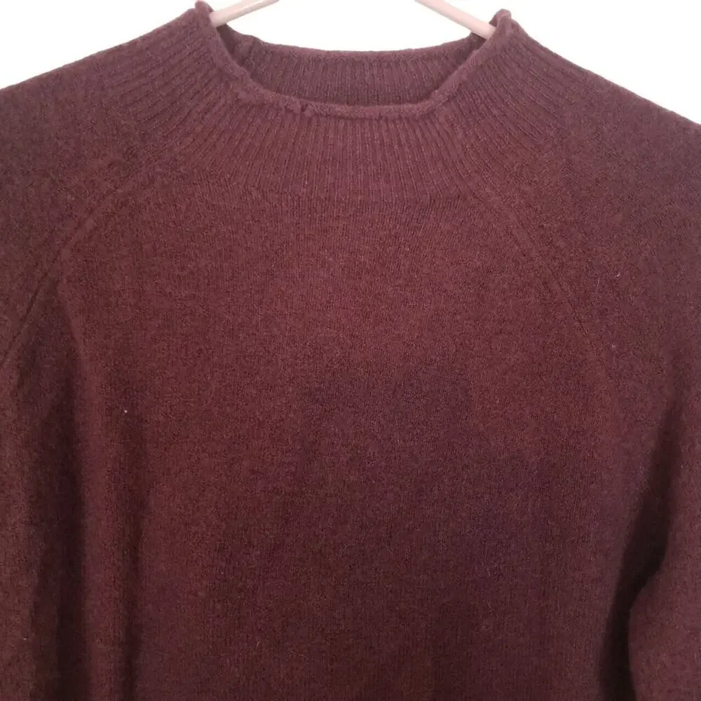 J. Crew Womens Alpaca Merino Wool Burgundy Roll Neck Sweater Sz XS Quiet Luxury